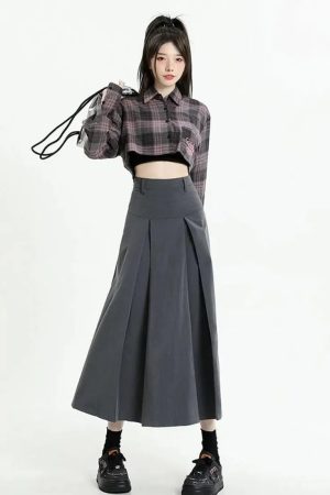 Style Core Aesthetics, New Style Trends - College Girl Pleated A-Line Midi Skirt