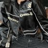 Style Core Aesthetics, New Style Trends - Contrast Color Print Splice Leather Short Jacket