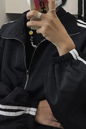Style Core Aesthetics, New Style Trends - Contrast Stripe Zip Up Jacket