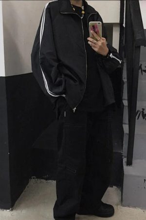 Style Core Aesthetics, New Style Trends - Contrast Stripe Zip Up Jacket