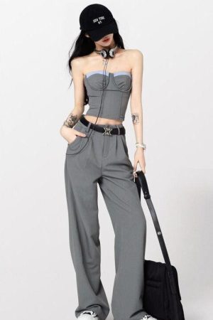 Style Core Aesthetics, New Style Trends - Corset Top & Wide Leg Pants Two Piece Set