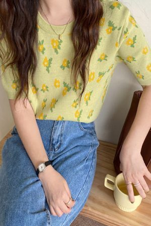 Style Core Aesthetics, New Style Trends - Cottagecore Floral Knit T-Shirt