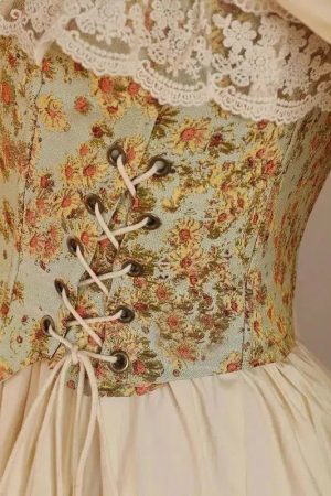 Style Core Aesthetics, New Style Trends - Cottagecore Floral Lace Up Corset Top