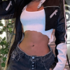 Style Core Aesthetics, New Style Trends - Cropped Patchwork Pu Leather Jacket