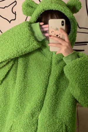 Style Core Aesthetics, New Style Trends - Cute Ear Hooded Zip Up Fleece Jacket