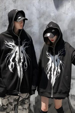 Style Core Aesthetics, New Style Trends - Cyberpunk Ghost Full Zip-Up Hoodie