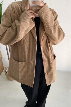 Style Core Aesthetics, New Style Trends - Dark Academia Corduroy Long Jacket