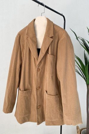 Style Core Aesthetics, New Style Trends - Dark Academia Corduroy Long Jacket
