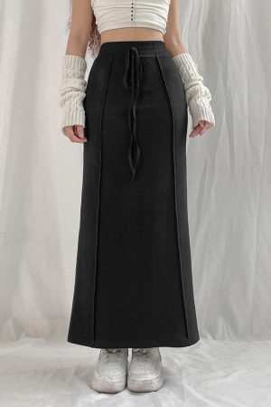 Style Core Aesthetics, New Style Trends - Dark Academia Drawstring Maxi Skirt