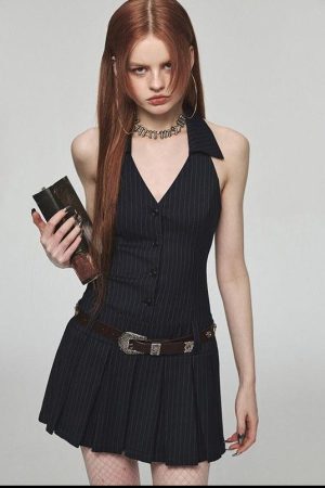 Style Core Aesthetics, New Style Trends - Dark Academia Halter Mini Dress