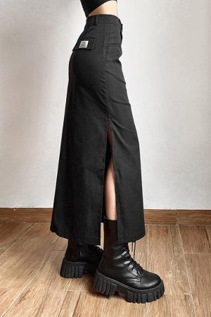 Style Core Aesthetics, New Style Trends - Dark Academia Side Slit Maxi Skirt