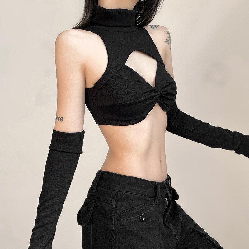 Style Core Aesthetics, New Style Trends - Detachable Sleeved Turtleneck Halter Top