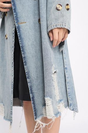 Style Core Aesthetics, New Style Trends - Distressed Denim Trench Coat