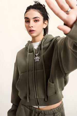 Style Core Aesthetics, New Style Trends - Double Zip-Up Cropped Hoodie