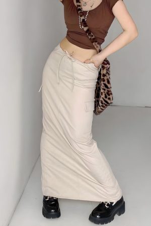 Style Core Aesthetics, New Style Trends - Drawstring Waist Parachute Maxi Skirt