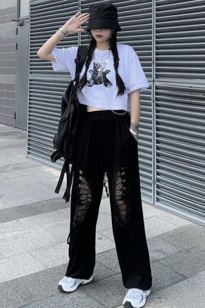 Style Core Aesthetics, New Style Trends - Elasticated Waist Butterfly Cut-Out Pants