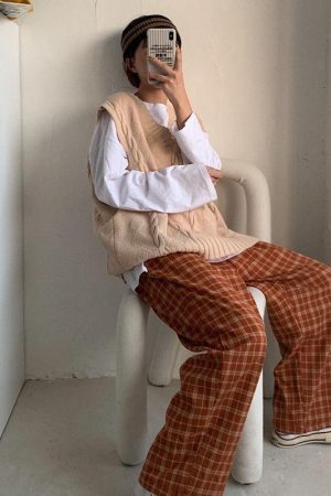 Style Core Aesthetics, New Style Trends - Elasticated Waist Checkered Sweatpants