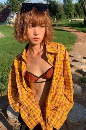 Style Core Aesthetics, New Style Trends - Embroidered Tasseled Plaid Shirt