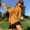 Style Core Aesthetics, New Style Trends - Embroidered Tasseled Plaid Shirt