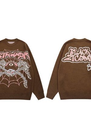 Style Core Aesthetics, New Style Trends - Evil Spider Graphic Knit Cotton Sweater