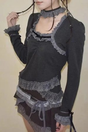 Style Core Aesthetics, New Style Trends - Fairy Grunge Asymmetric Lace Top