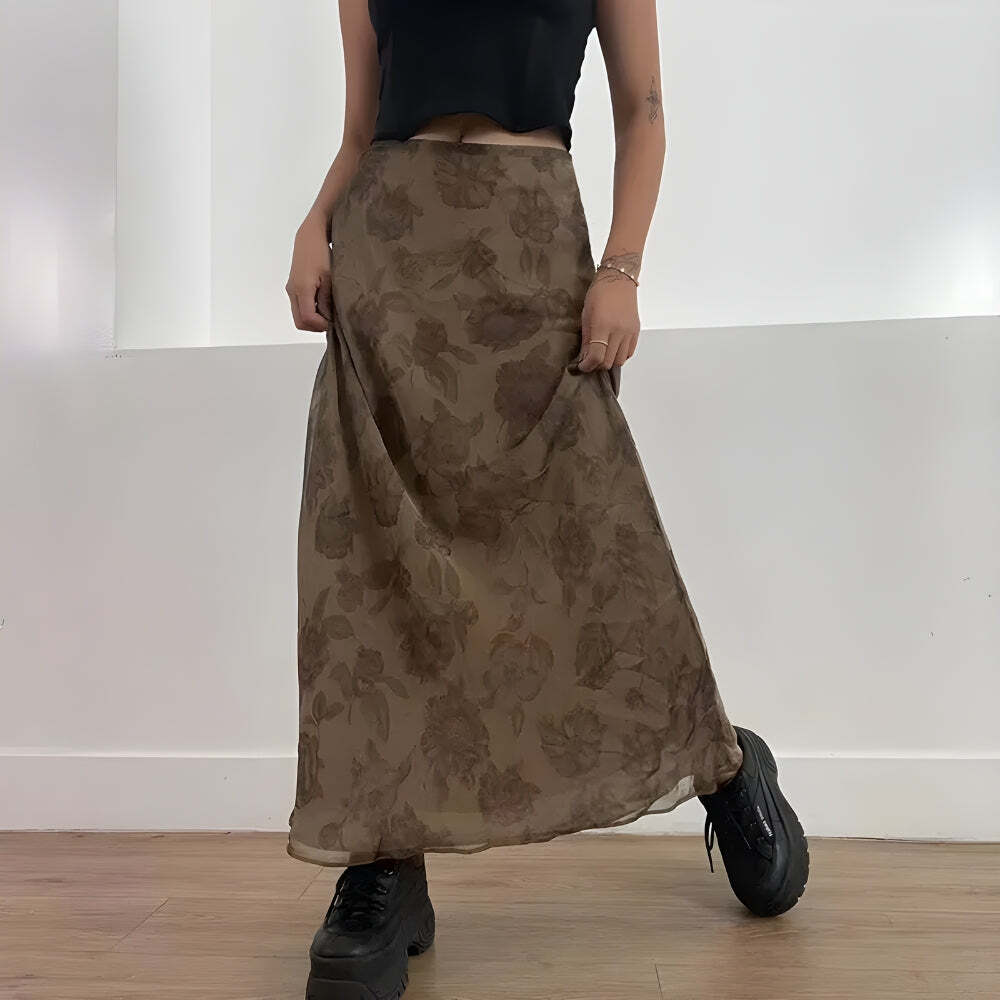 Style Core Aesthetics, New Style Trends - Fairy Grunge Floral Maxi Skirt