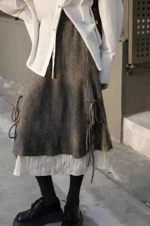 Style Core Aesthetics, New Style Trends - Fairy Grunge Lace Up Midi Skirt