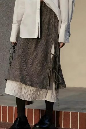 Style Core Aesthetics, New Style Trends - Fairy Grunge Lace Up Midi Skirt