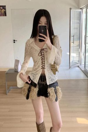 Style Core Aesthetics, New Style Trends - Fairy Grunge Transparent Lace Top
