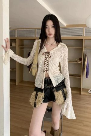 Style Core Aesthetics, New Style Trends - Fairy Grunge Transparent Lace Top