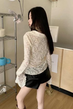 Style Core Aesthetics, New Style Trends - Fairy Grunge Transparent Lace Top