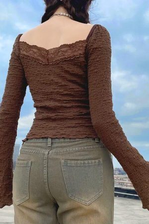 Style Core Aesthetics, New Style Trends - Fairycore Lace Detailed Shirred Top