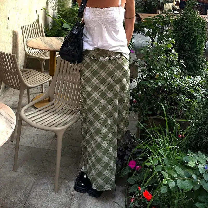 Style Core Aesthetics, New Style Trends - Fairycore Plaid Maxi Skirt