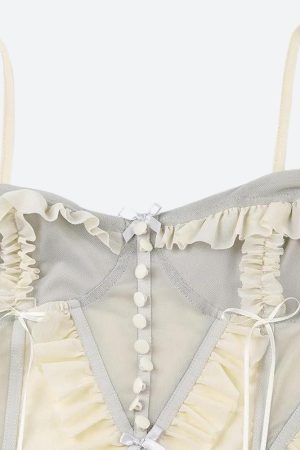 Style Core Aesthetics, New Style Trends - Fairycore Ruffled Mesh Corset Top