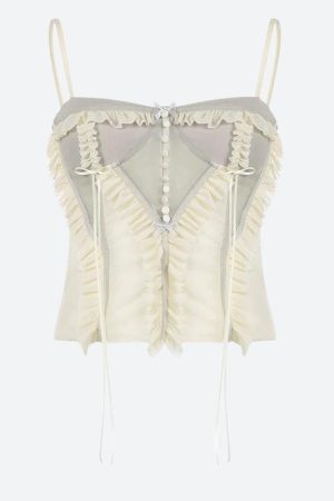 Style Core Aesthetics, New Style Trends - Fairycore Ruffled Mesh Corset Top