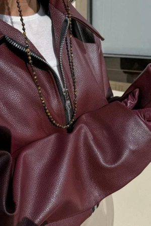 Style Core Aesthetics, New Style Trends - Faux Leather Burgundy Jacket
