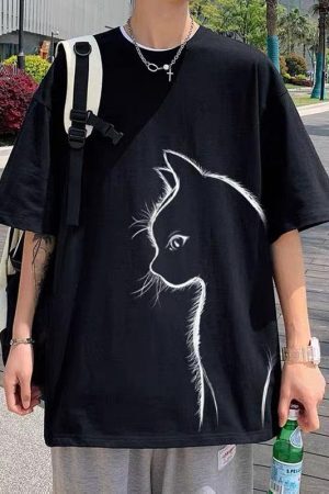 Style Core Aesthetics, New Style Trends - Front Printed Cat Tee