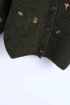 Style Core Aesthetics, New Style Trends - Goblincore Leaf Embroidery Cardigan