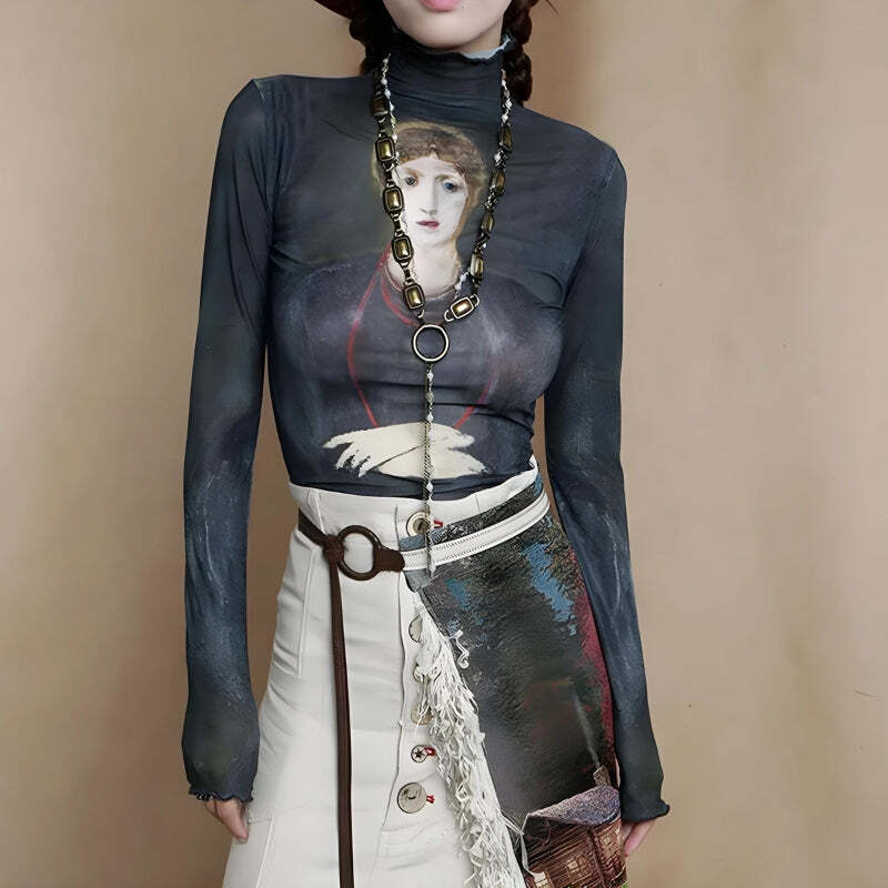 Style Core Aesthetics, New Style Trends - Goth Dark Female Figure Mesh Top