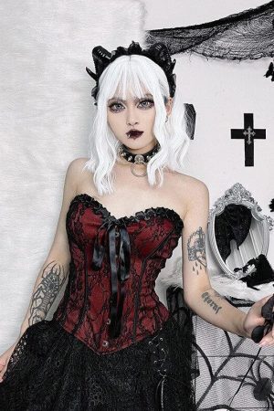 Style Core Aesthetics, New Style Trends - Goth Ribbon Detailed Corset Top