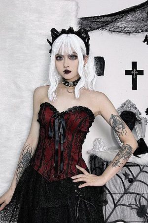 Style Core Aesthetics, New Style Trends - Goth Ribbon Detailed Corset Top