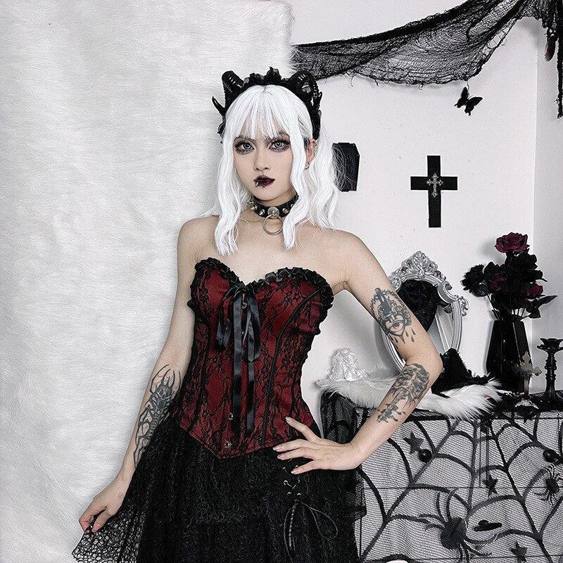 Style Core Aesthetics, New Style Trends - Goth Ribbon Detailed Corset Top