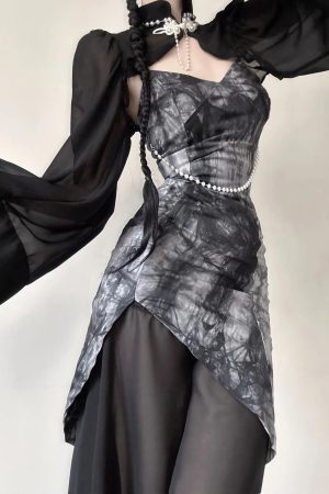 Style Core Aesthetics, New Style Trends - Goth Wide Sleeve Qipao Midi Dress