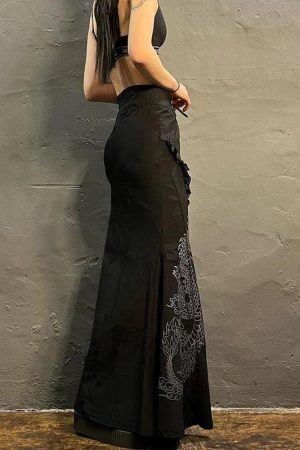 Style Core Aesthetics, New Style Trends - Gothic Dragon Printed Midi Skirt