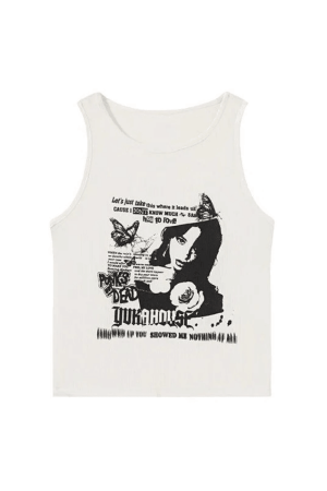 Style Core Aesthetics, New Style Trends - Gothic Punk Printed Rib Crop Tank Top