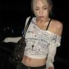 Style Core Aesthetics, New Style Trends - Grunge Blur Letter One Shoulder Top