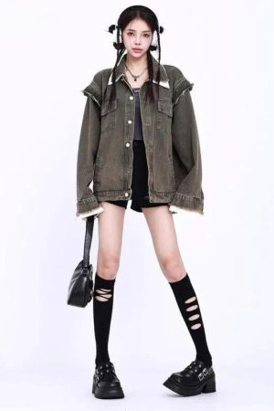 Style Core Aesthetics, New Style Trends - Grunge Button Up Oversized Denim Jacket