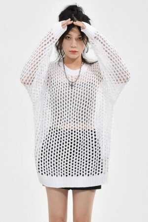 Style Core Aesthetics, New Style Trends - Grunge Crochet Knit Sweater