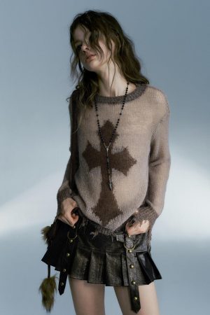 Style Core Aesthetics, New Style Trends - Grunge Distressed Cross Sweater