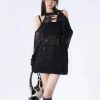 Style Core Aesthetics, New Style Trends - Grunge Distressed Cut-Out Fine Knitted Sweater